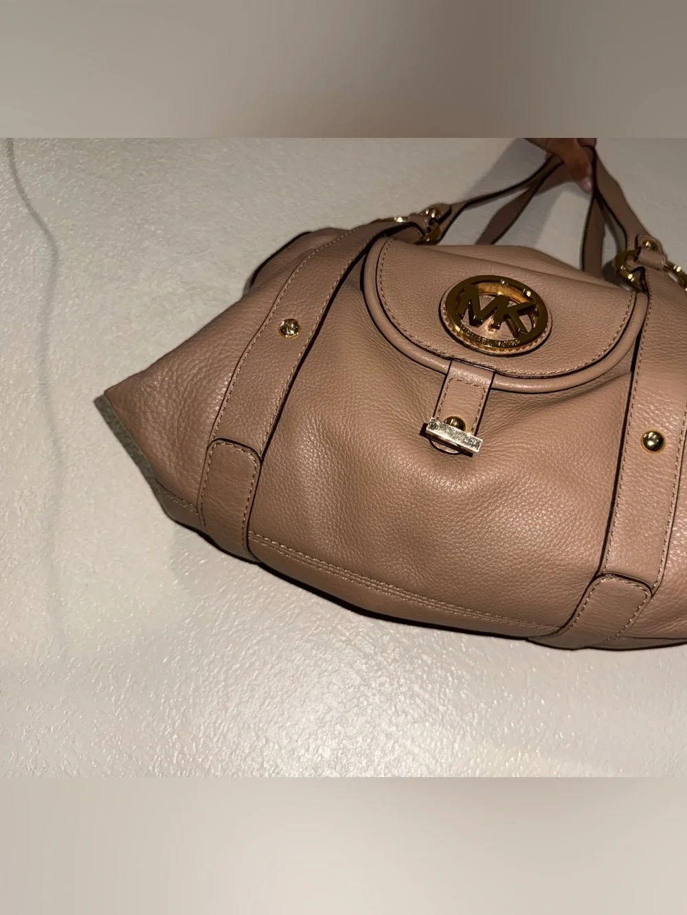 Michael Kors Blush Pink Pebbled Leather Shoulder Bag with Gold Hardware